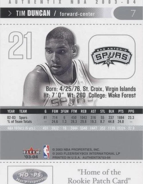 2003-04 Fleer Authentix - Tim Duncan #7