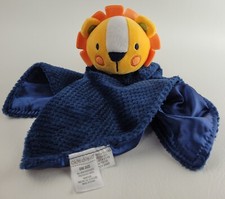 Okie Dokie Soft Plush Animal Lovey Toy lion Blue Soft Fabric With Satin Backing