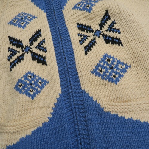 VTG Colorful Blue Cream Cowichan Full Zip Sweater L 60s 70s jacket Cardigan - Picture 5 of 14