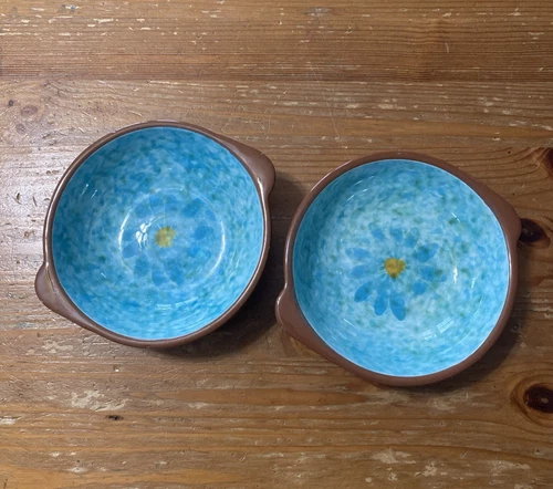 Set Of 2 Vintage Stangl Pottery Stardust Lugged Soup Bowls,  5“, Hand Painted