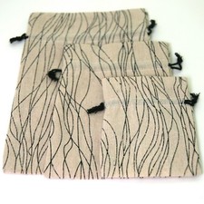 20 Linen Gift Bag Weddings Party Holiday Fabric Beige Black - XS Sm Med
