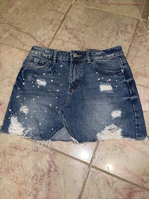 pearl denim skirt