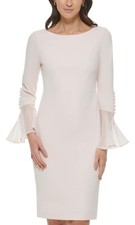 NWT Calvin Klein Chiffon-Bell-Sleeve Sheath Dress Light Pink