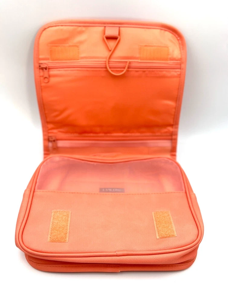 ¡Nuevo! Lancome Bolso Plegable Viaje Cosmético Maquillaje Cremallera con Asa ~ Naranja Foto 2 de 4