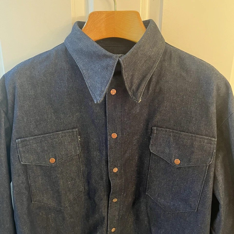 Vintage West Cal 45 Lee Jean Denim Shirt Men XXL 2XL LS Snap Button Western - Image 2 of 4