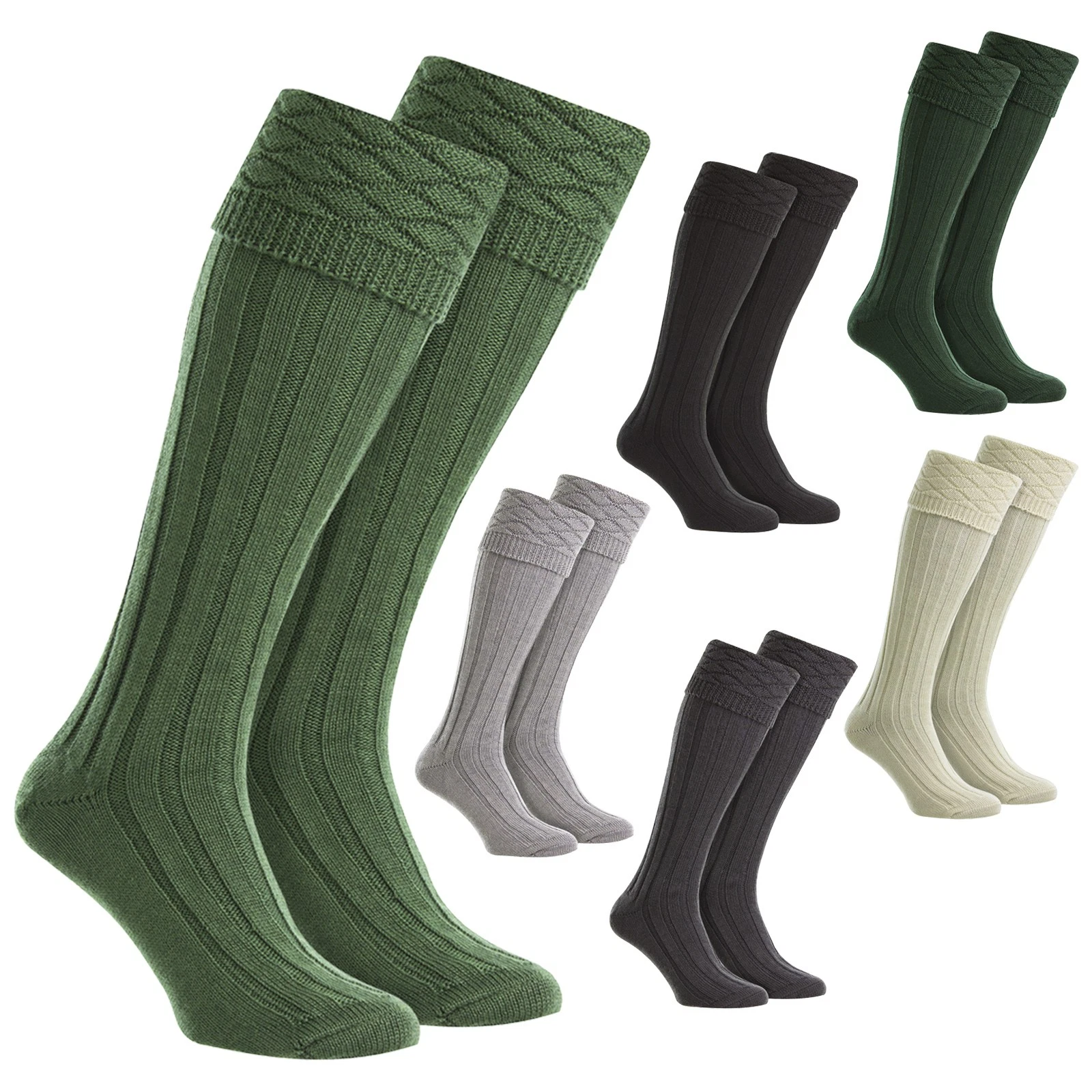HJ Hall - Mens Premium Wool Kilt Socks Knee High Diamond Pattern