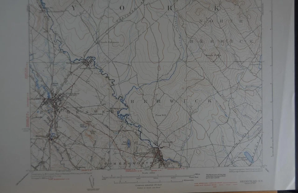 USGS Topographic Map Berwick Maine Antique Printed 1937 16x20 Art - Image 2 of 4