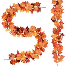 2 Pack Fall Garland Maple Leaf 5.9ft/Piece 5.9 ft, Burgundy / Gold Orange
