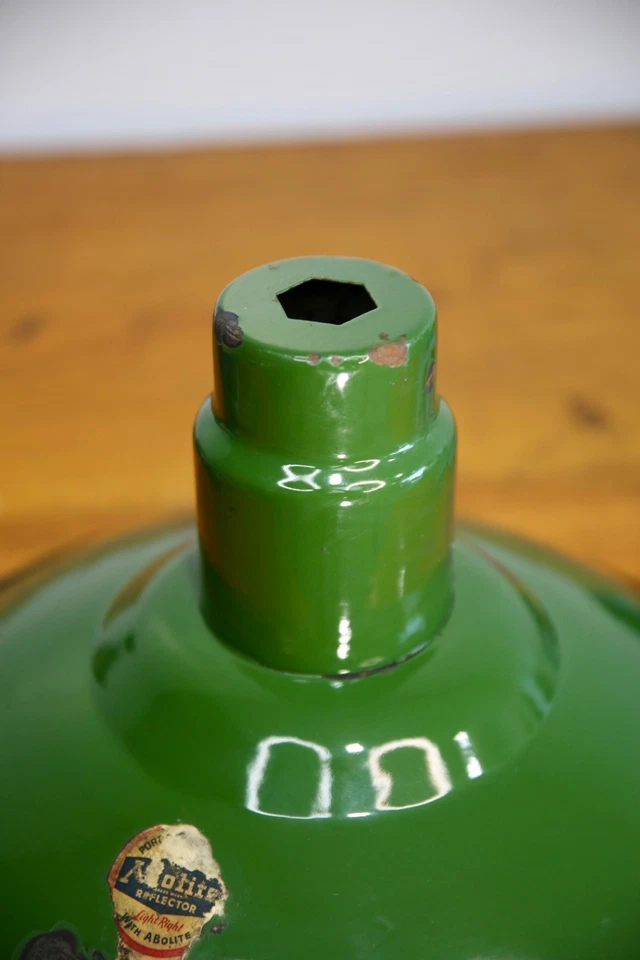 Vintage Porcelain Enamel Green Light Shade industrial lamp gas station 17" VTG - Image 3 of 4