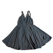 Black Flowy Skater Dress Spaghetti Straps V-Neck Criss Cross Back XS