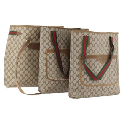 GUCCI GG Plus Supreme Web Sherry Line Tote Bag PVC 3 Set Beige Red GUCCI GG Plus Supreme Web Sherry Line Tote Bag PVC 3 Set Beige Red