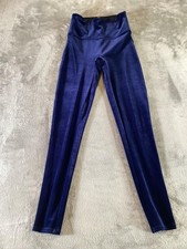 Spanx Leggings Womens Small Navy Blue Velvet Velour High Rise Pull On Stretch