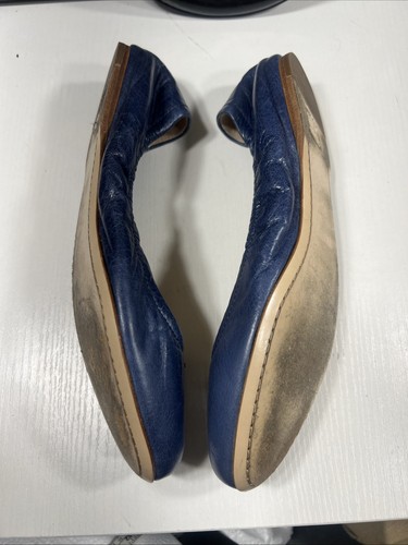 Prada 40 Ballet Flats Blue Leather Lined Foldable Slip On Travel Gold Name Logos - Picture 19 of 24