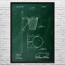 Basketball Goal Patent Wall Art: Sports Decor, Ball Player Gift, Gym Art
