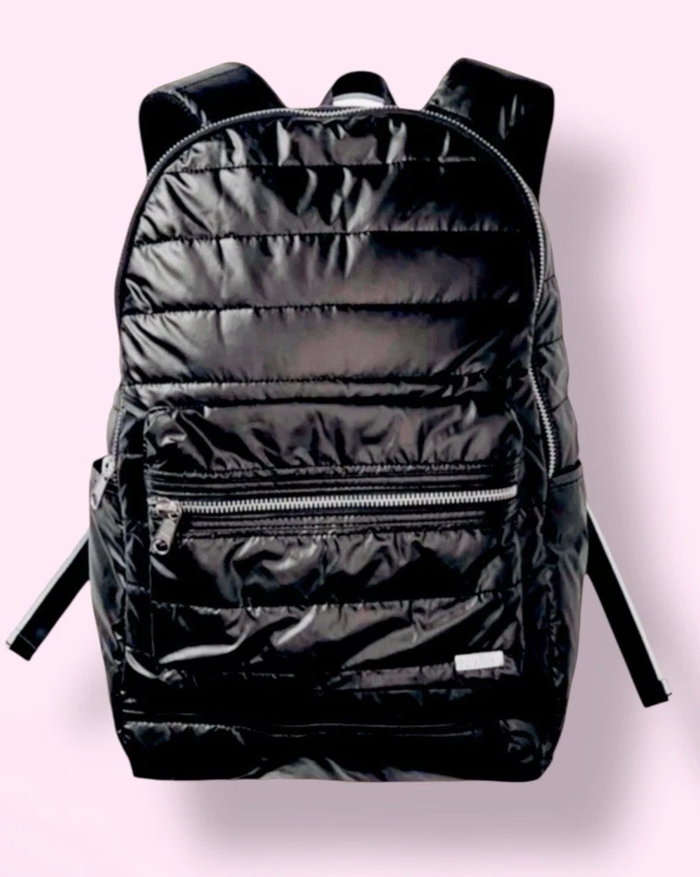 Victoria’s Secret ROSA Mochila y Bolso de Mano Acolchado Tafetán Juego de Viaje Negro Foto 3 de 4