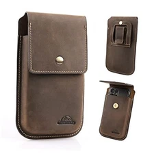  Leather Phone Holster for Belt,Flip Cell Phone Case with X-Large Darkbrown