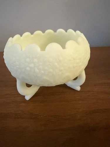 VTG Fenton Satin Custard Uranium Rose Bowl Orange Tree Pattern