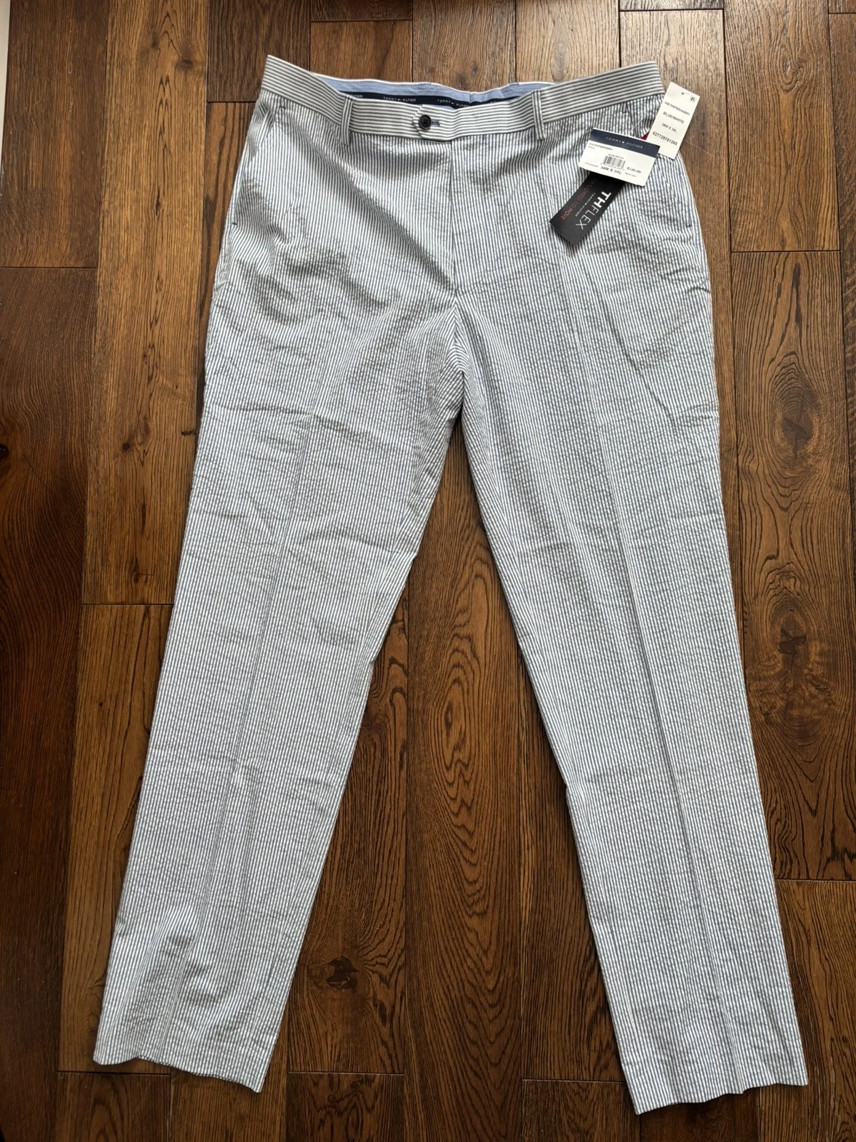 Tommy Hilfiger Mens Striped Trousers - TH Flex Blue & White - 38W 34L - RRP$120