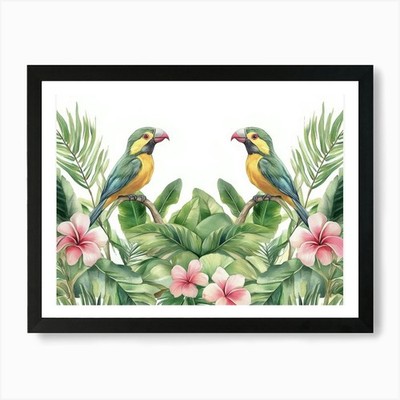 Tropische Papageien Kunstdruck gerahmt Wandbild Poster Leinwanddruck Bild