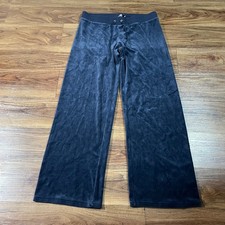 Juicy Couture Velour Wide-Leg Sweatpants Blue Drawstring Cotton Womens Size LG