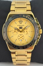 Working Versace Chronograph Gold Dial with Date Men's Wristwatch GP Band & Case