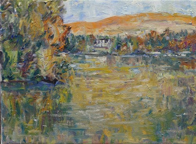 #ad Art Original Oil Painting by RM Mortensen quot;Lake Sidequot; Abstract Impressionism $159.99