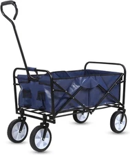 YSSOA Rolling Collapsible Garden Cart Camping Wagon 360 Swivel Wheels BLUE