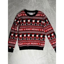 Pepperts Kids Christmas Sweater Santa Print Red Black White Size 8-10Y