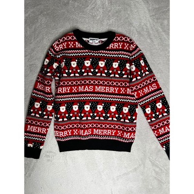 Pepperts Kids Christmas Sweater Santa Print Red Black White Size 8-10Y
