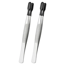 Craft Tweezers with Rubber Tips, 2 Pcs PVC Coated Tweezers Set, Black 4.3"