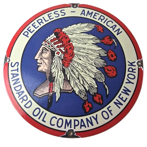 Vintage Peerless American Sign - Porcelain Standard Oil NY Advertising Gas Sign