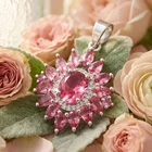 Delicate Fine Cut Pink Tourmaline White CZ Daily Wear Silver Plated Pendant
