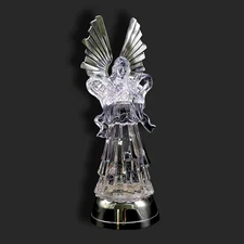 14" Christmas Water Glittering Angels Figurine, Color Changing Angel Light for T
