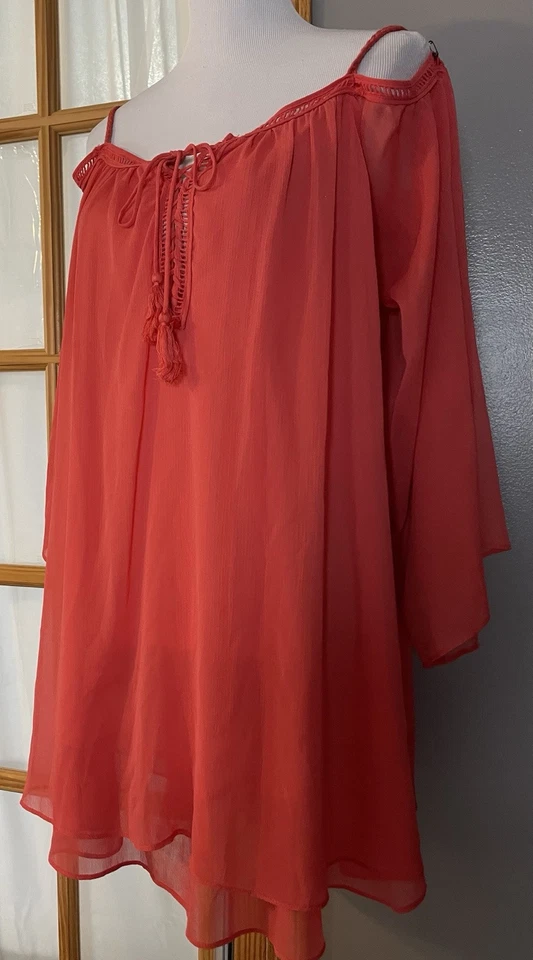 Mini Vestido Blusa Túnica Double Zero Para Mujer M Niveles Coral Gasa Romántico Boho Foto 3 de 4