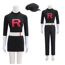 Team Rocket Grunt Cosplay Costume Male Black Uniform Hat Female Dress Hat 