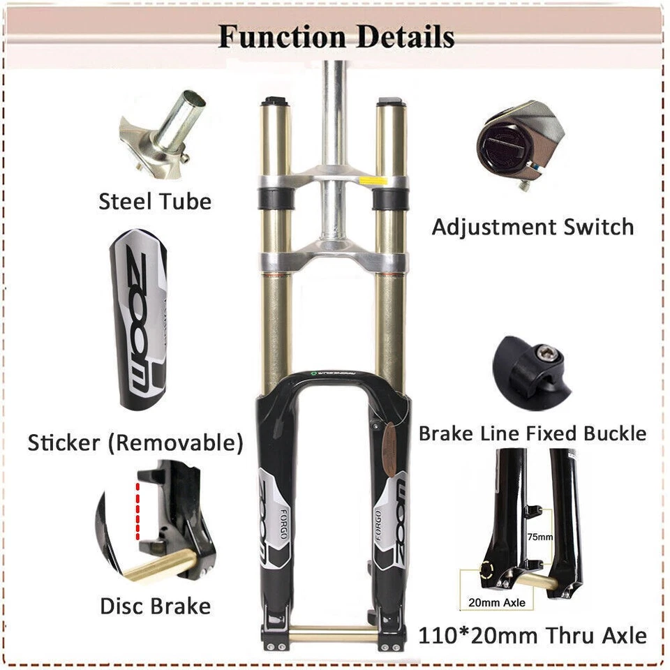 Downhill 26/27.5/29" MTB Bike Suspension Fork 110*20mm Thru Axle Lockout Disc US - Image 3 of 4