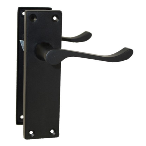 Matt Black Victorian Scroll Door Handle with 150mm Backplate + Tubular Latch x 4 - Picture 7 of 8