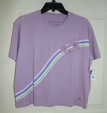 NWT Life Is Good Boxy Rainbow Floral Women's Medium Crusher Violet T-shirt
