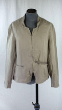 New Miss Captain Jacket Grey 100% Linen Zip Up Front Patch Pockets Uk 12 Fr40