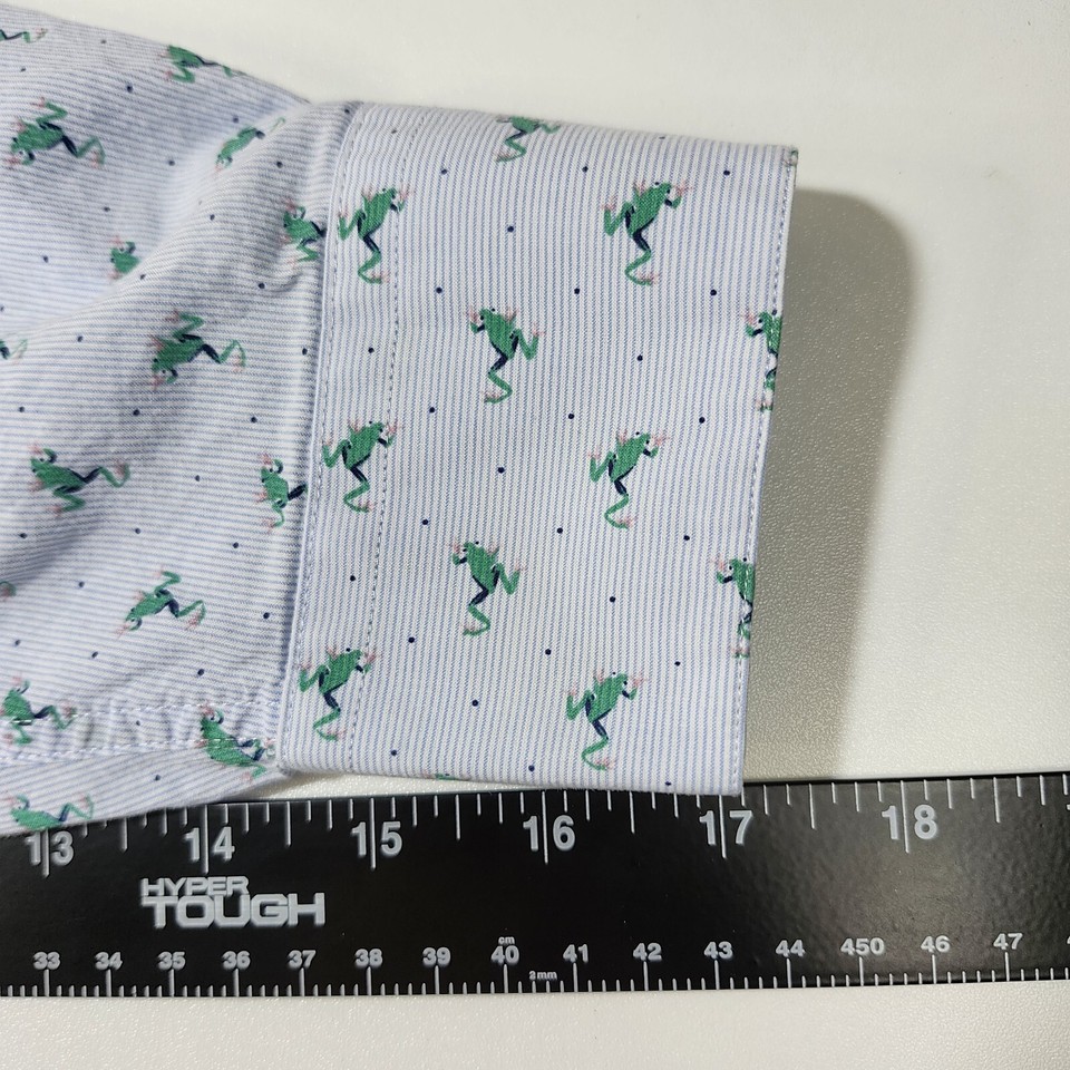 Bar III Dress Shirt Long Sleeve Frog Print 100% Cotton LG Blue &amp; Green ...