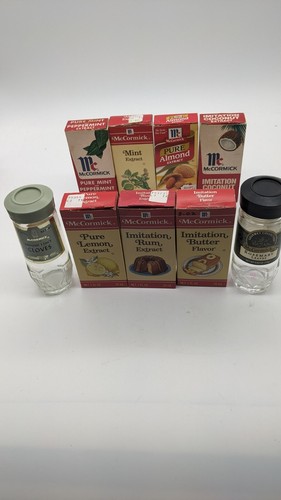 McCormick Brown Extract Bottles and Clear Spice Jars Lot of 9 Vintage Empty - Picture 1 of 13