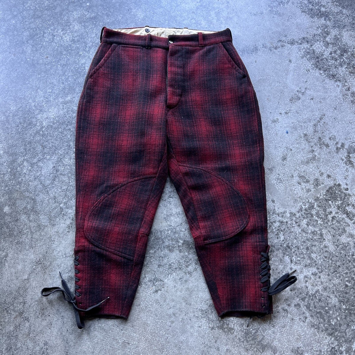 Woolrich Penn Rich Hunting Pants Red Shadow Plaid Wool 1930's