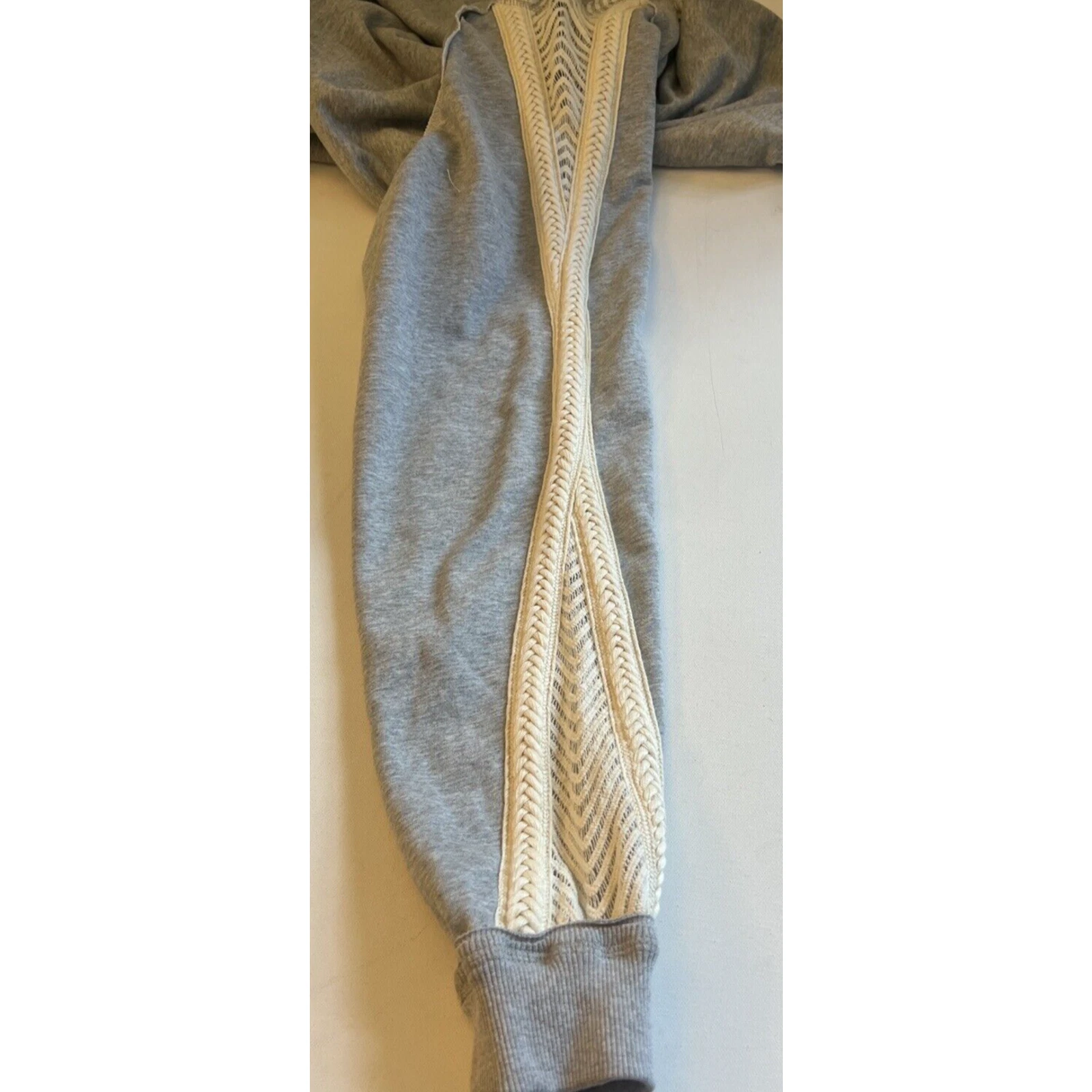 OFF WHITE felpa con cappuccio oli & hali grigio avorio pizzo oversize boho donna piccola