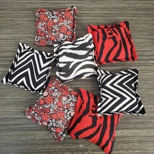 Handmade Bean Bag Set (7) Zebra Print Floral Red Black White Fidget Toys NEW