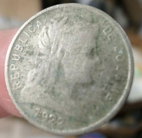 1922 Colombia Old Coin, 5 Cent Centavos, Low Mint, Key Date - Afbeelding 1 van 2