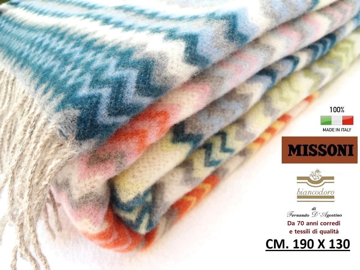 Plaid coperta MISSONI cm. 130 x 190 con frange morbida lana rasata