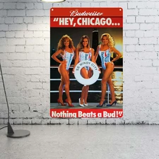 Rare Budweiser Beer Chicago Vintage Style Metal Bar Pup Shop Sign Man Cave New