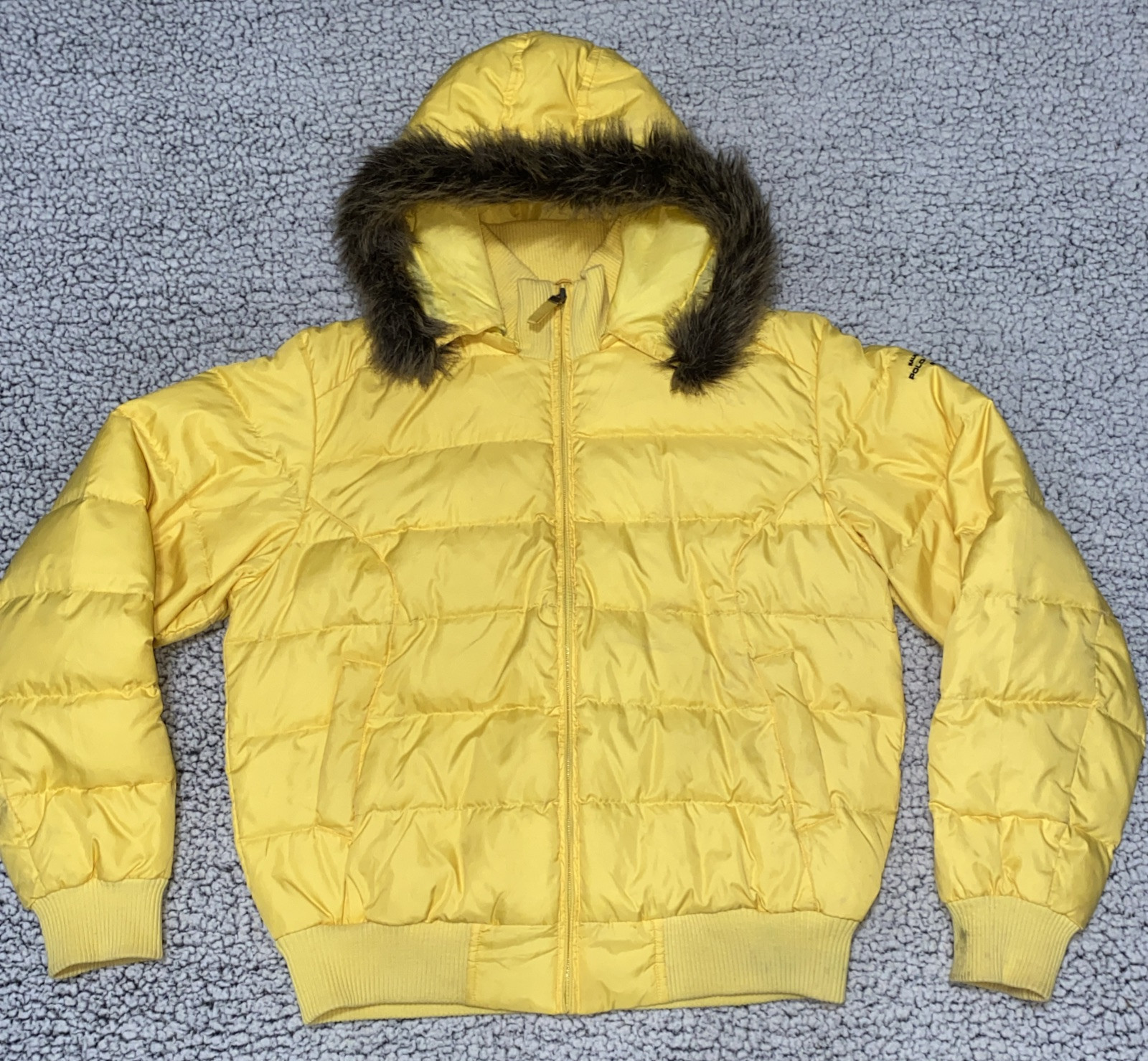 Vintage Ralph Lauren Yellow Polo Jeans Down Puffer Jacket Large Removable Hood