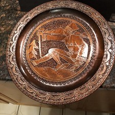 Vintage Hand Carved Wooden Wall Plate Plaque 11”