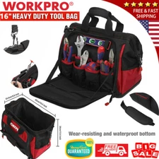 WORKPRO 16" Wide Mouth Heavy Duty Tool Bag Tool Tote Storage 40Pocket Zipper Bag